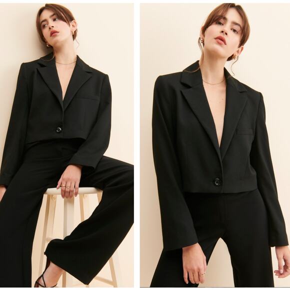 FREE PEOPLE We The Free Block Party Crop Blazer Black Sz S NWT $148 {3A18} - Picture 1 of 3
